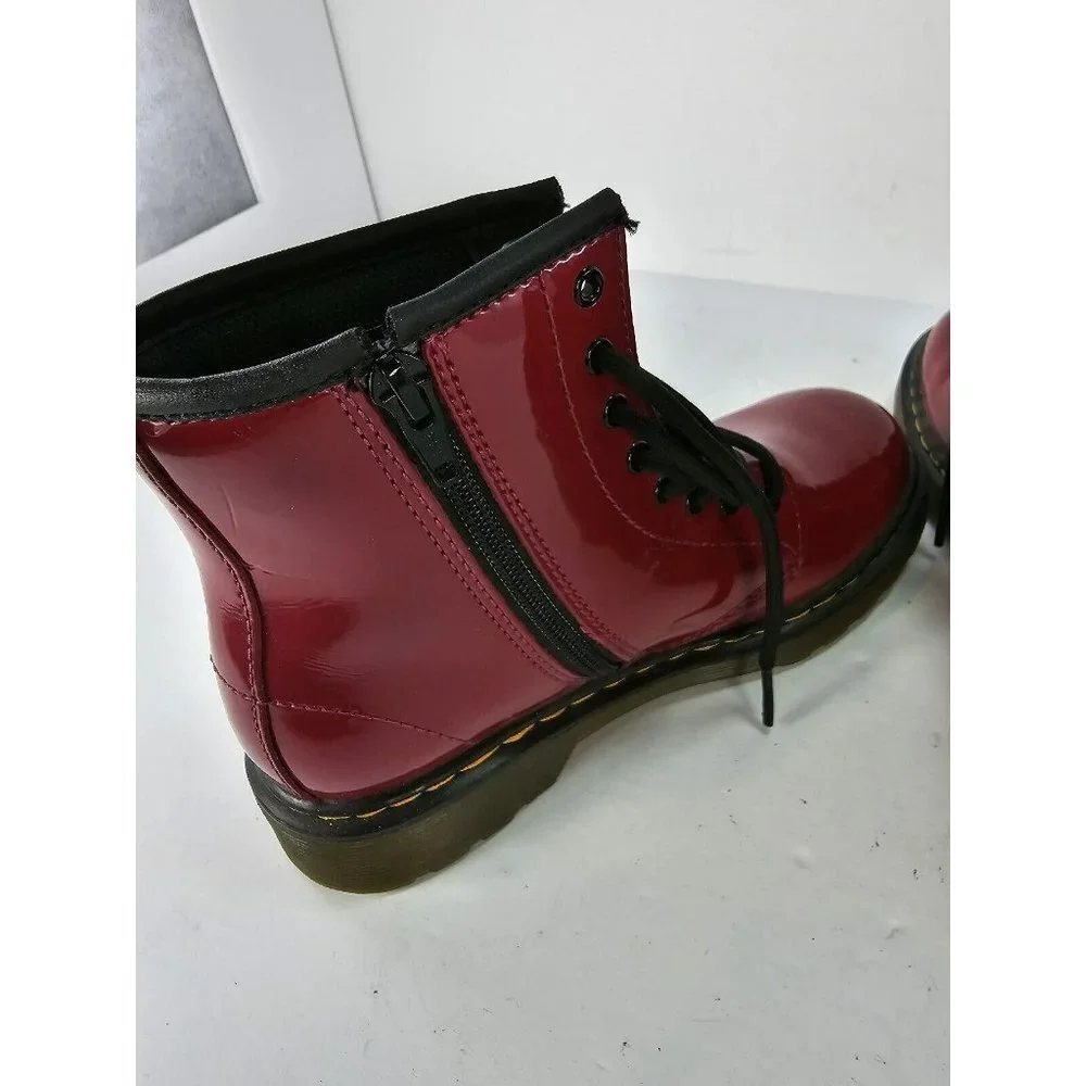 Dr Martens Doc Sz 3 Girls 1460 Red Maroon Air Wair Combat-Boots Zip-Sides EU34